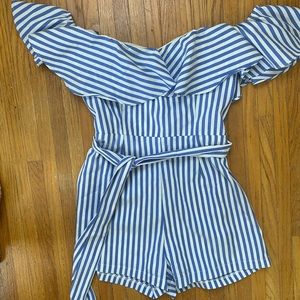 Blue and white striped romper